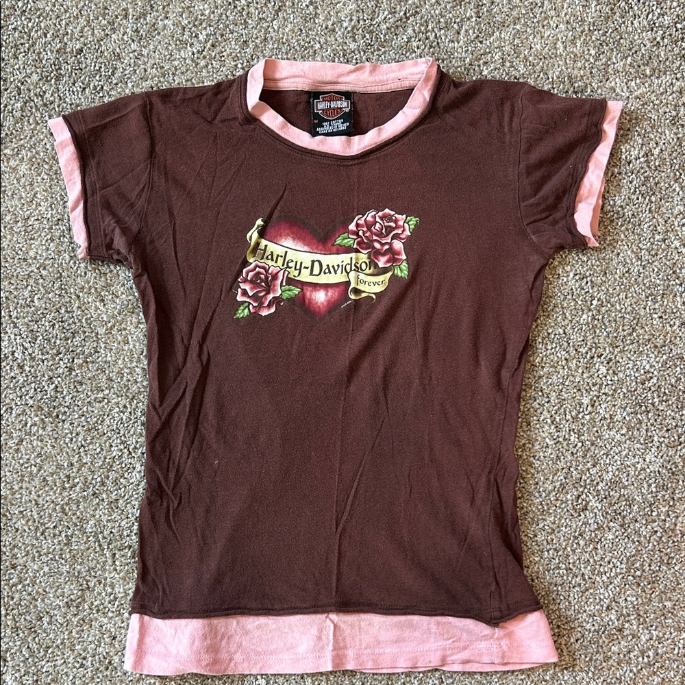 Harley-Davidson Kids Tee in Brown with Pink Trim